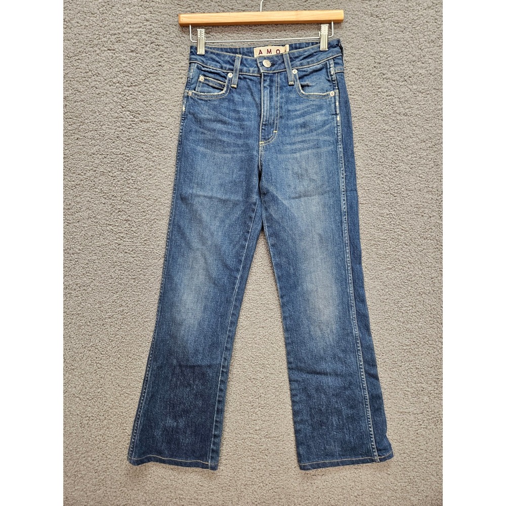 AMO Rosa Cuffed Flare Jeans 24 Blue High Rise Boho Retro Denim